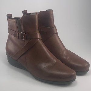 ECCO Felicia Cross Strap Wedge Ankle Boots Brown Leather Women's Size 8-8.5 (39)